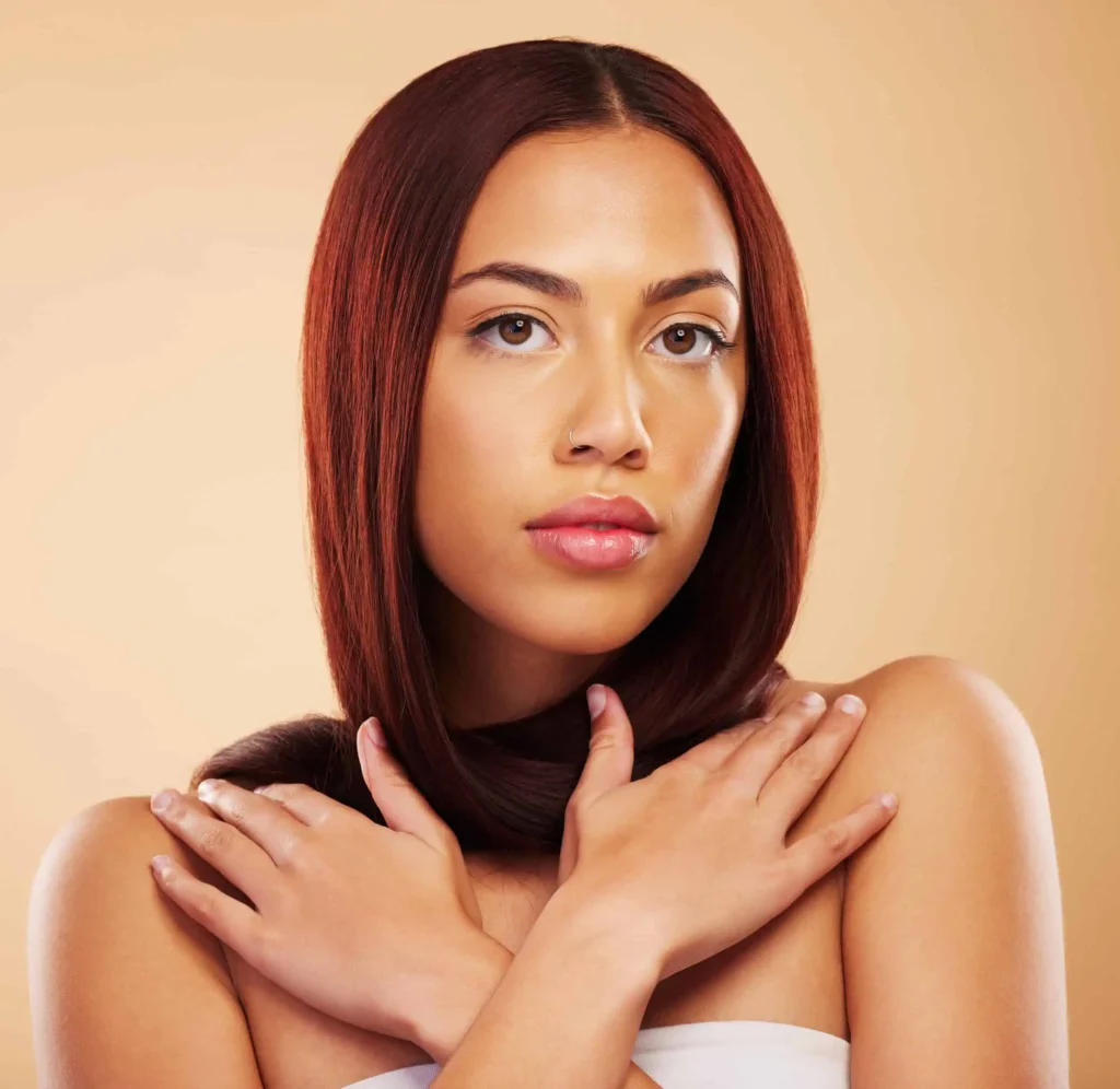Portfolio 9 hair care natural beauty portrait woman with hands skin luxury salon treatment brown background aesthetic haircut haircare face model with cosmetics makeup studio 2